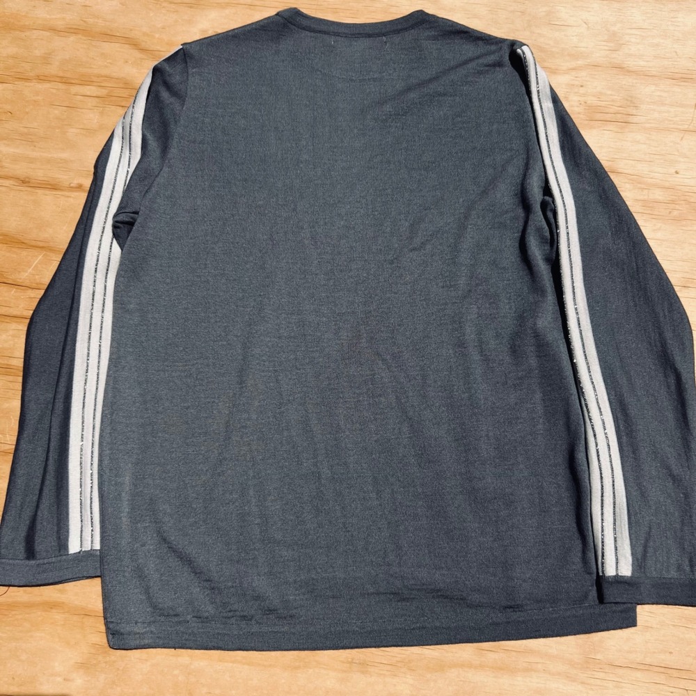Margaret Womens Grey Long Sleeve Knit Top Beaded Stripe Detail Size M